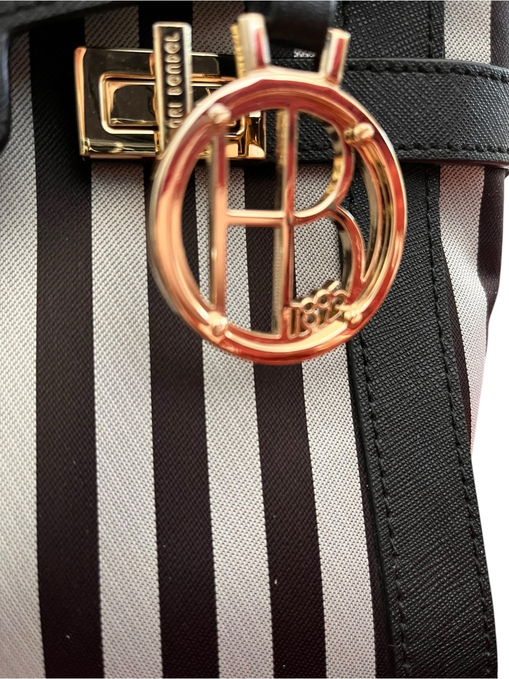 Henri Bendel Miss Bendel Top Handle Satchel Brown/White Striped NWT - Picture 6 of 14